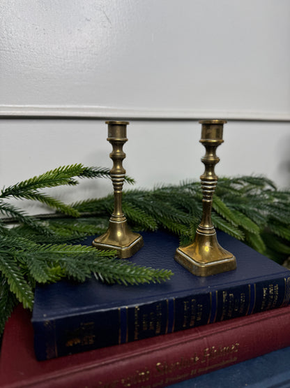 Vintage Square Bottom Brass Candlesticks Pair