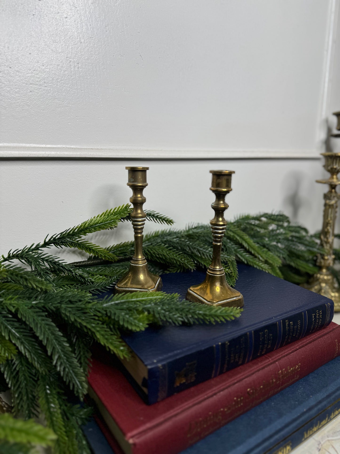 Vintage Square Bottom Brass Candlesticks Pair