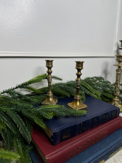 Vintage Square Bottom Brass Candlesticks Pair