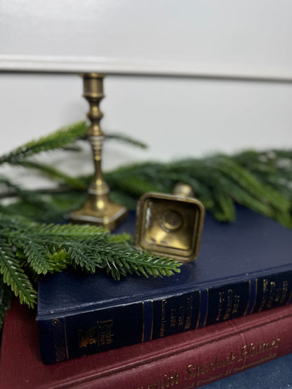 Vintage Square Bottom Brass Candlesticks Pair