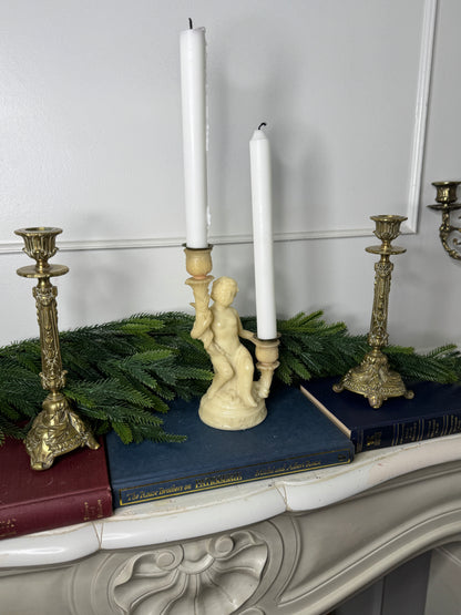 Vintage Resin Cherub Pedestal Candle Holder – Two Arm Taper Holder