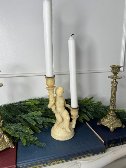 Vintage Resin Cherub Pedestal Candle Holder – Two Arm Taper Holder