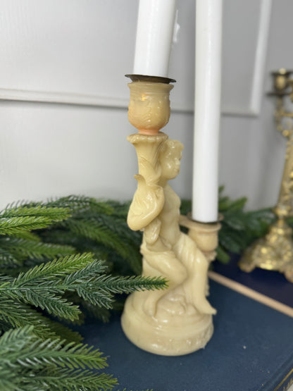 Vintage Resin Cherub Pedestal Candle Holder – Two Arm Taper Holder