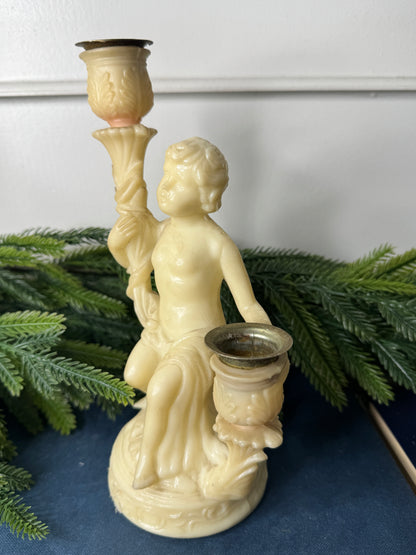 Vintage Resin Cherub Pedestal Candle Holder – Two Arm Taper Holder