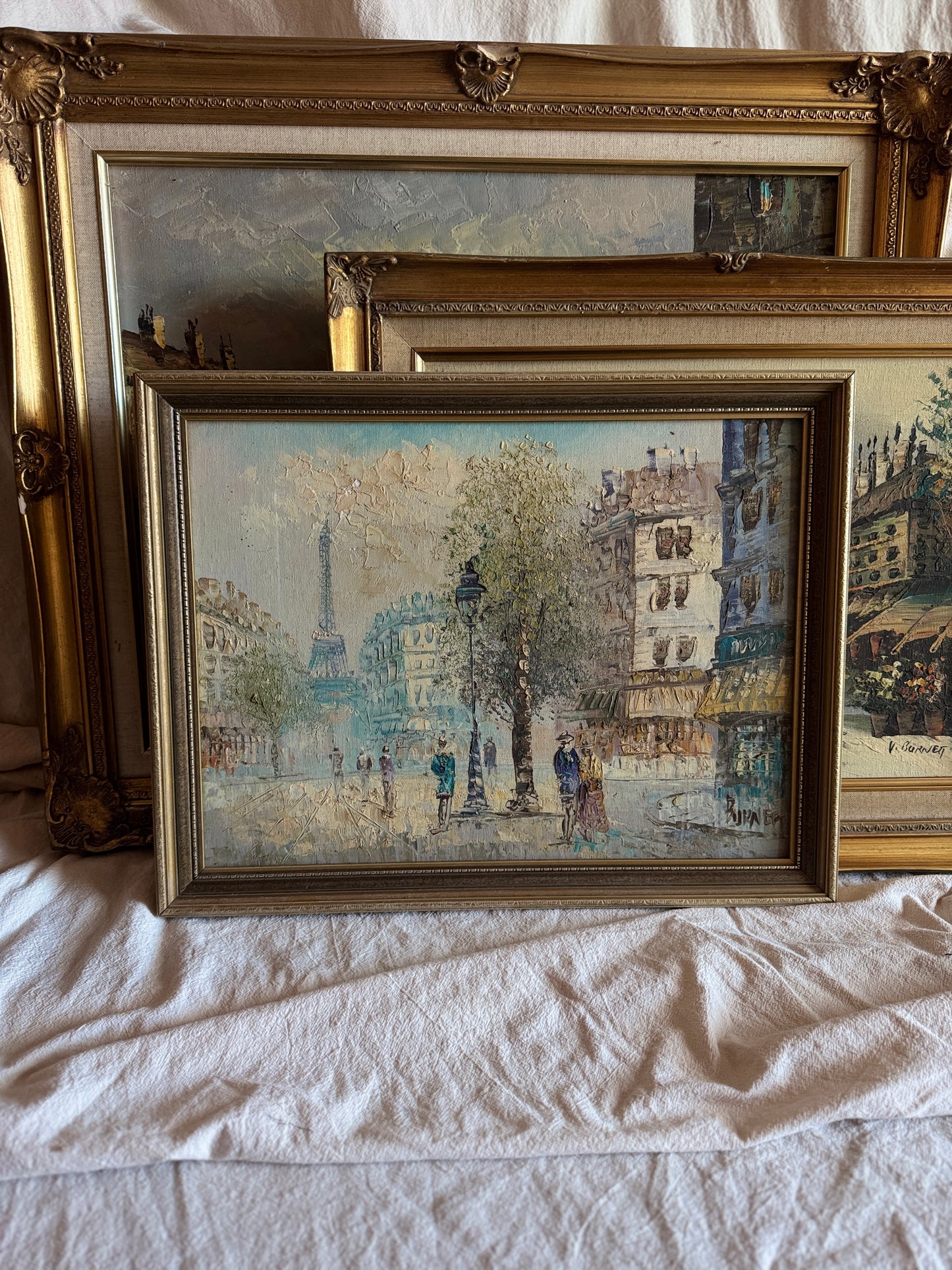 Caroline Burnett Oil Paintings Collection, Signed Impressionist Art, Paris Street Scene & Ornate Framed Oils