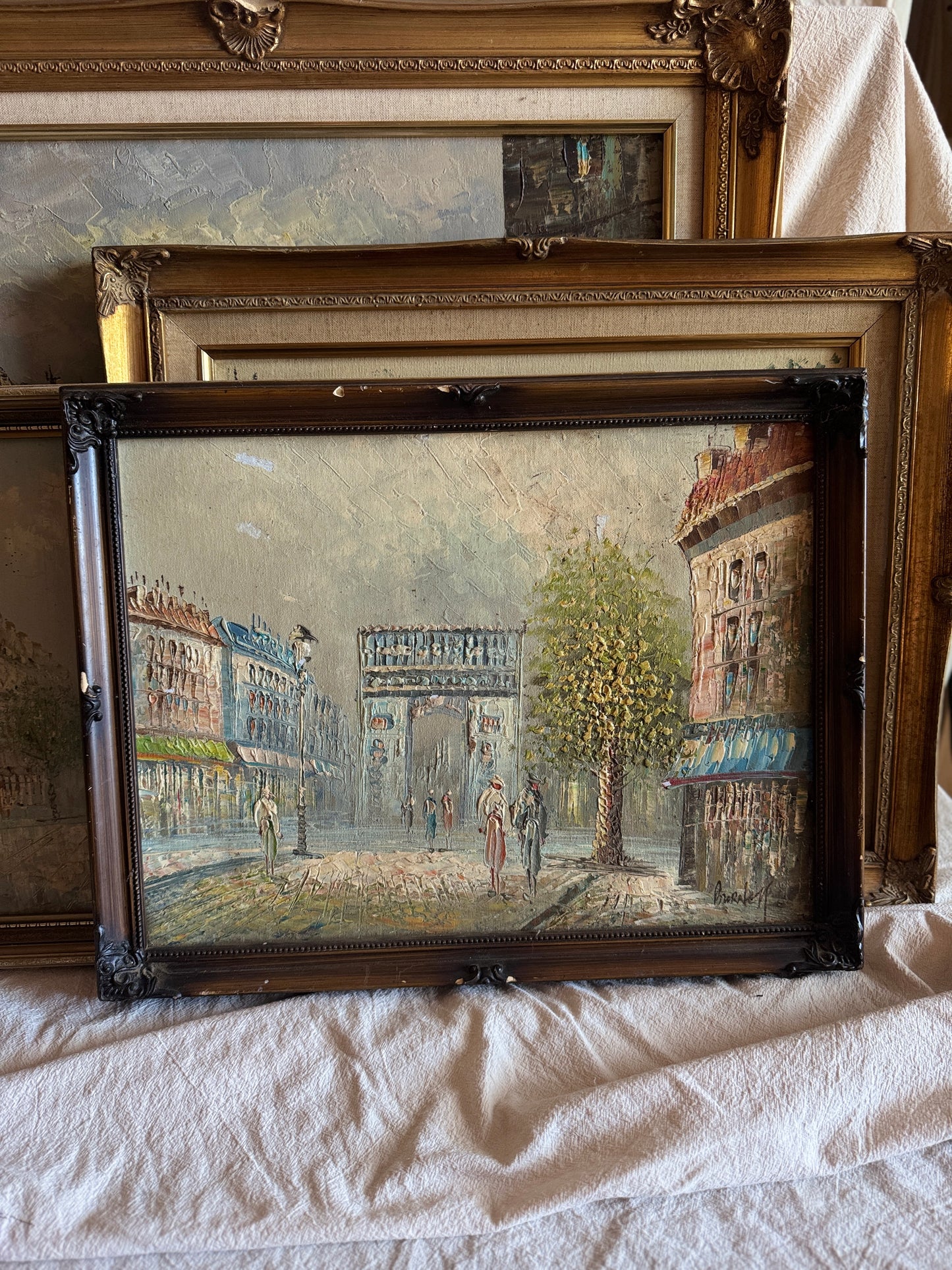 Caroline Burnett Oil Paintings Collection, Signed Impressionist Art, Paris Street Scene & Ornate Framed Oils