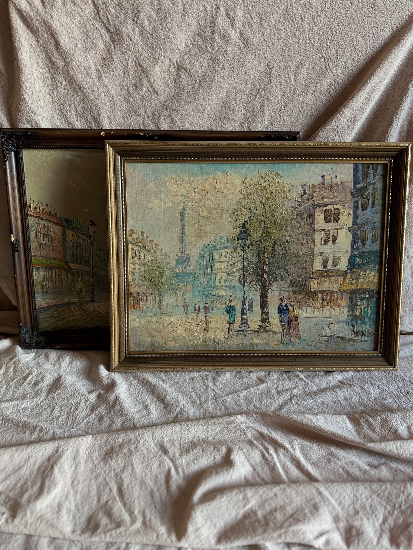 Caroline Burnett Oil Paintings Collection, Signed Impressionist Art, Paris Street Scene & Ornate Framed Oils