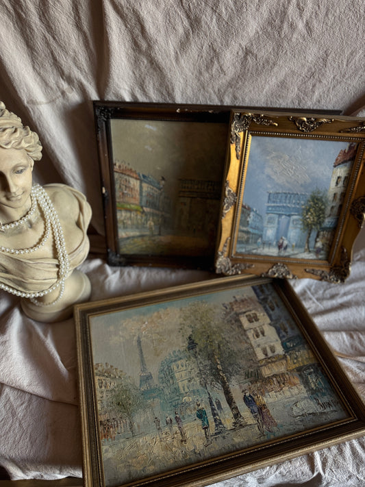 Caroline Burnett Oil Paintings Collection, Signed Impressionist Art, Paris Street Scene & Ornate Framed Oils