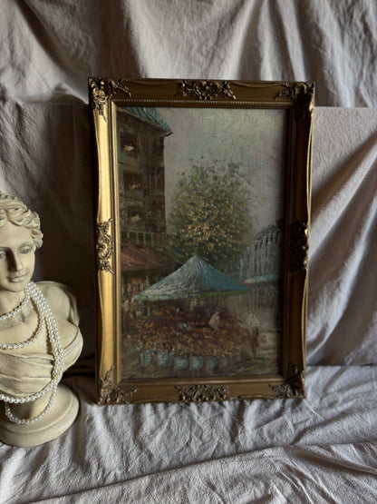 Paris Street Scene Oil Painting, Impressionist, Antique Gilt Frame, 1930s Caroline Burnett Style