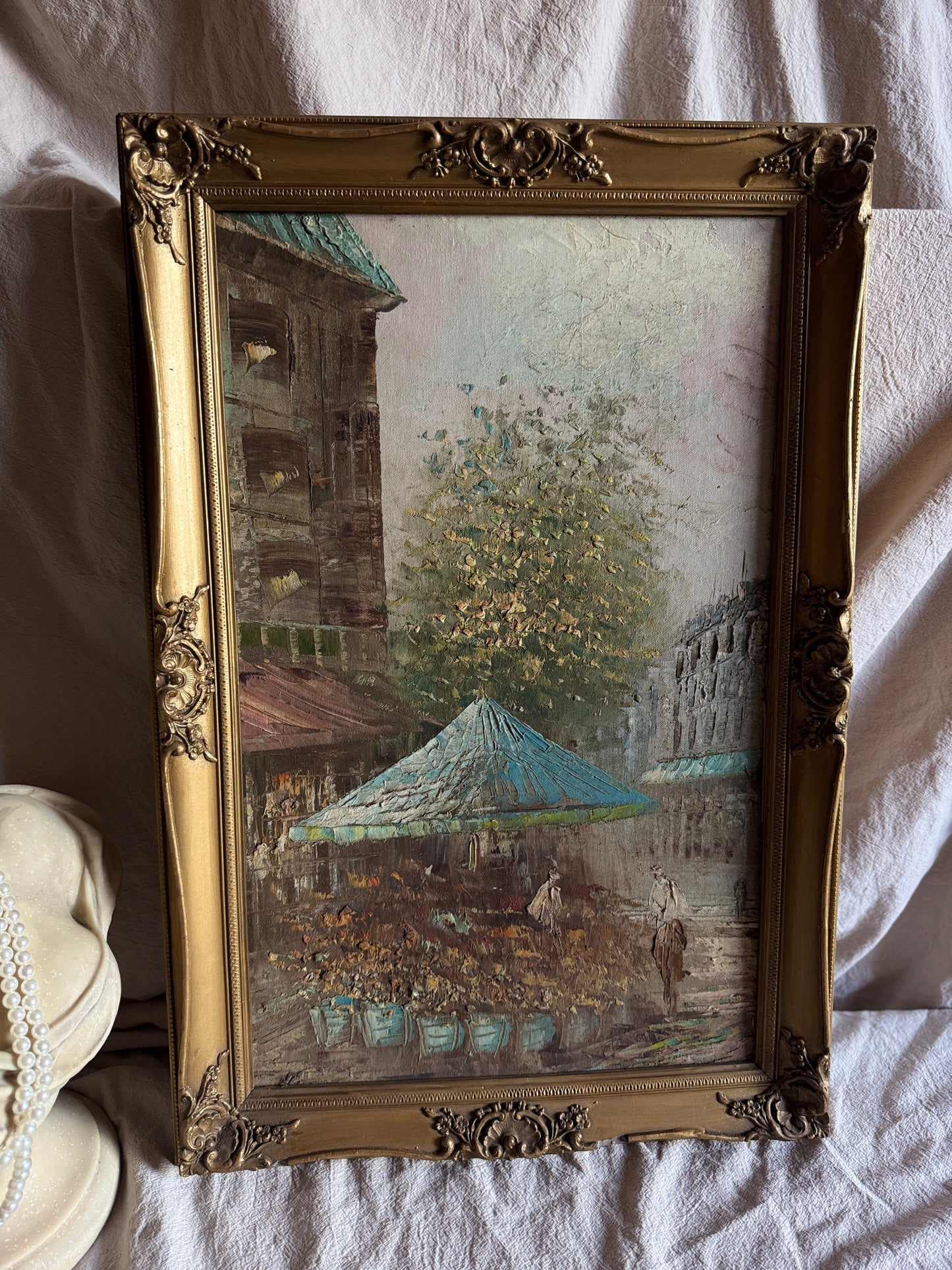 Paris Street Scene Oil Painting, Impressionist, Antique Gilt Frame, 1930s Caroline Burnett Style