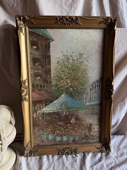 Paris Street Scene Oil Painting, Impressionist, Antique Gilt Frame, 1930s Caroline Burnett Style