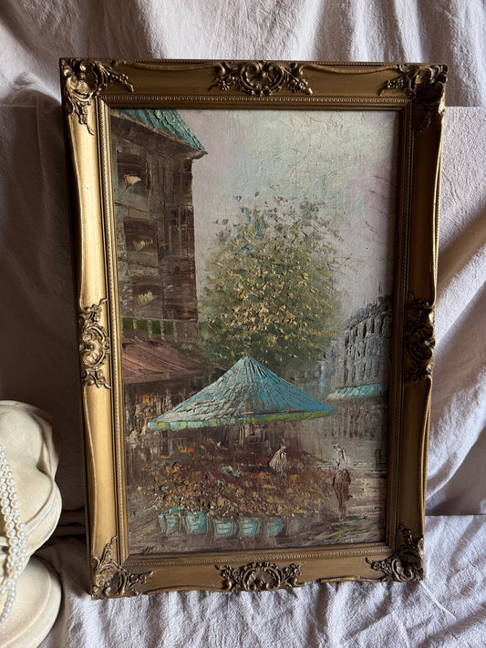 Paris Street Scene Oil Painting, Impressionist, Antique Gilt Frame, 1930s Caroline Burnett Style