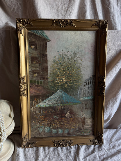 Paris Street Scene Oil Painting, Impressionist, Antique Gilt Frame, 1930s Caroline Burnett Style