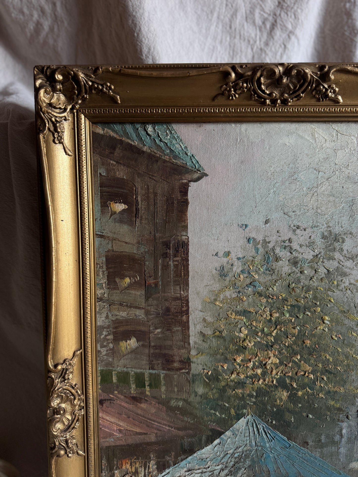 Paris Street Scene Oil Painting, Impressionist, Antique Gilt Frame, 1930s Caroline Burnett Style