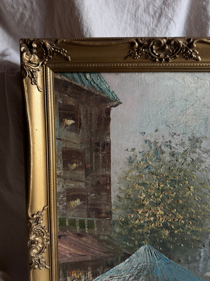 Paris Street Scene Oil Painting, Impressionist, Antique Gilt Frame, 1930s Caroline Burnett Style