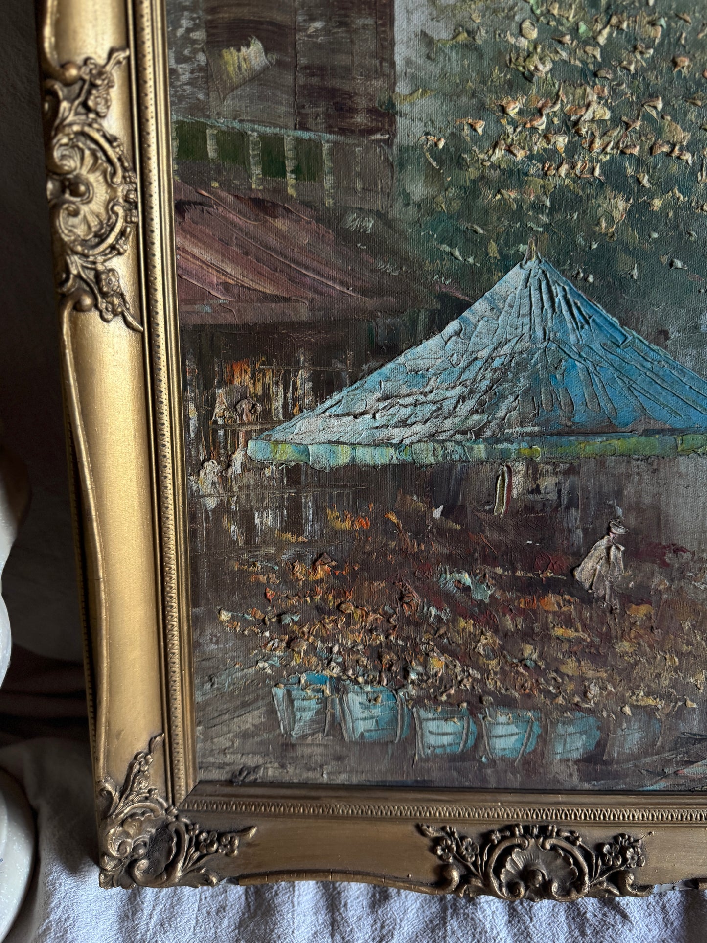 Paris Street Scene Oil Painting, Impressionist, Antique Gilt Frame, 1930s Caroline Burnett Style