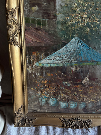 Paris Street Scene Oil Painting, Impressionist, Antique Gilt Frame, 1930s Caroline Burnett Style