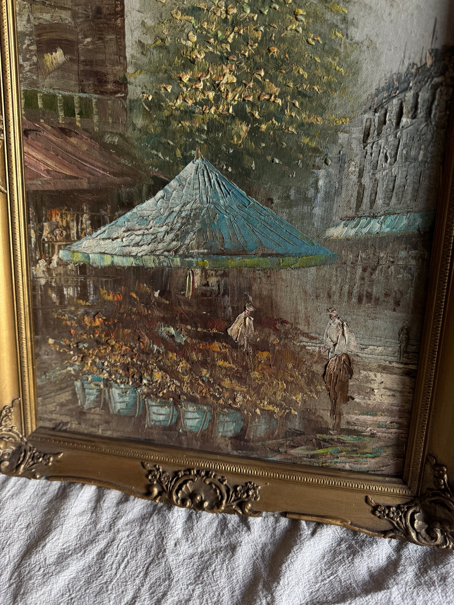 Paris Street Scene Oil Painting, Impressionist, Antique Gilt Frame, 1930s Caroline Burnett Style