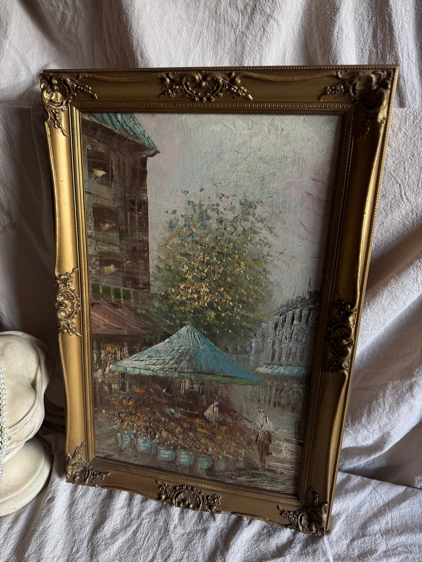Paris Street Scene Oil Painting, Impressionist, Antique Gilt Frame, 1930s Caroline Burnett Style