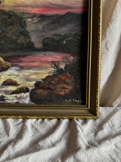 Vintage Castle Oil Painting in Gilt Frame  | Medieval Castle River Scene | Signed F.A. Turner