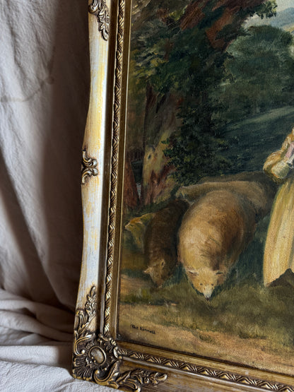 Vintage Oil Painting “Shepherd Boy Playing a Flute” Signed Pat Linnell | c.1937–40