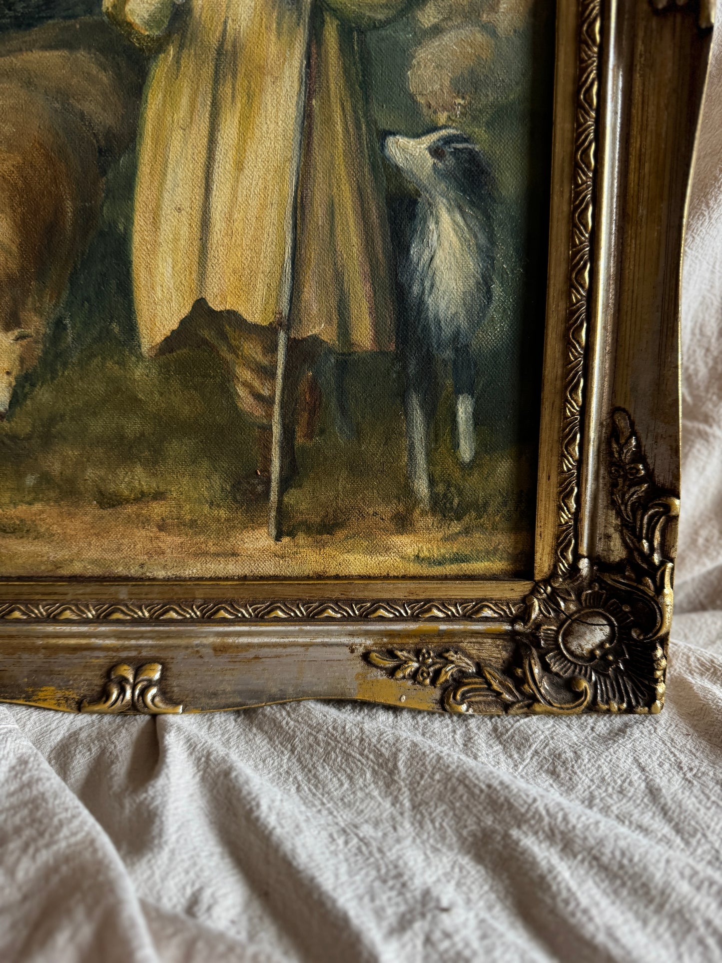 Vintage Oil Painting “Shepherd Boy Playing a Flute” Signed Pat Linnell | c.1937–40