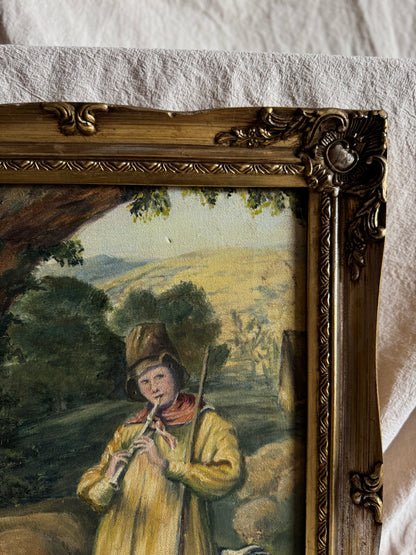Vintage Oil Painting “Shepherd Boy Playing a Flute” Signed Pat Linnell | c.1937–40
