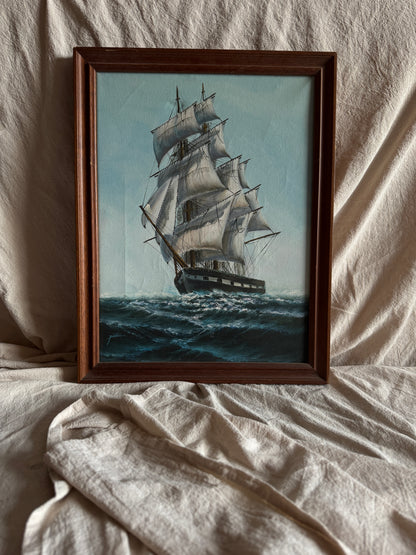 Vintage Maritime Oil Painting Frigate Ship –Peter 20th Century Oil