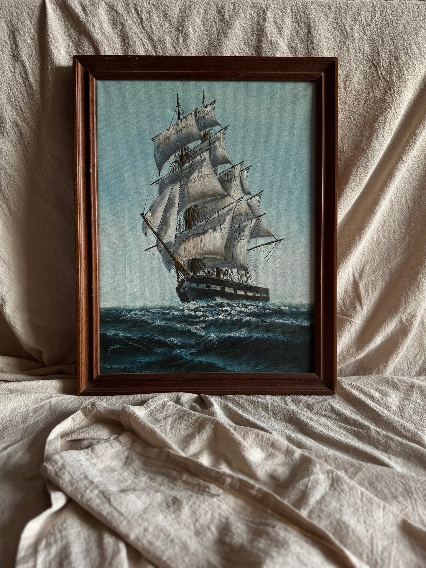 Vintage Maritime Oil Painting Frigate Ship –Peter 20th Century Oil