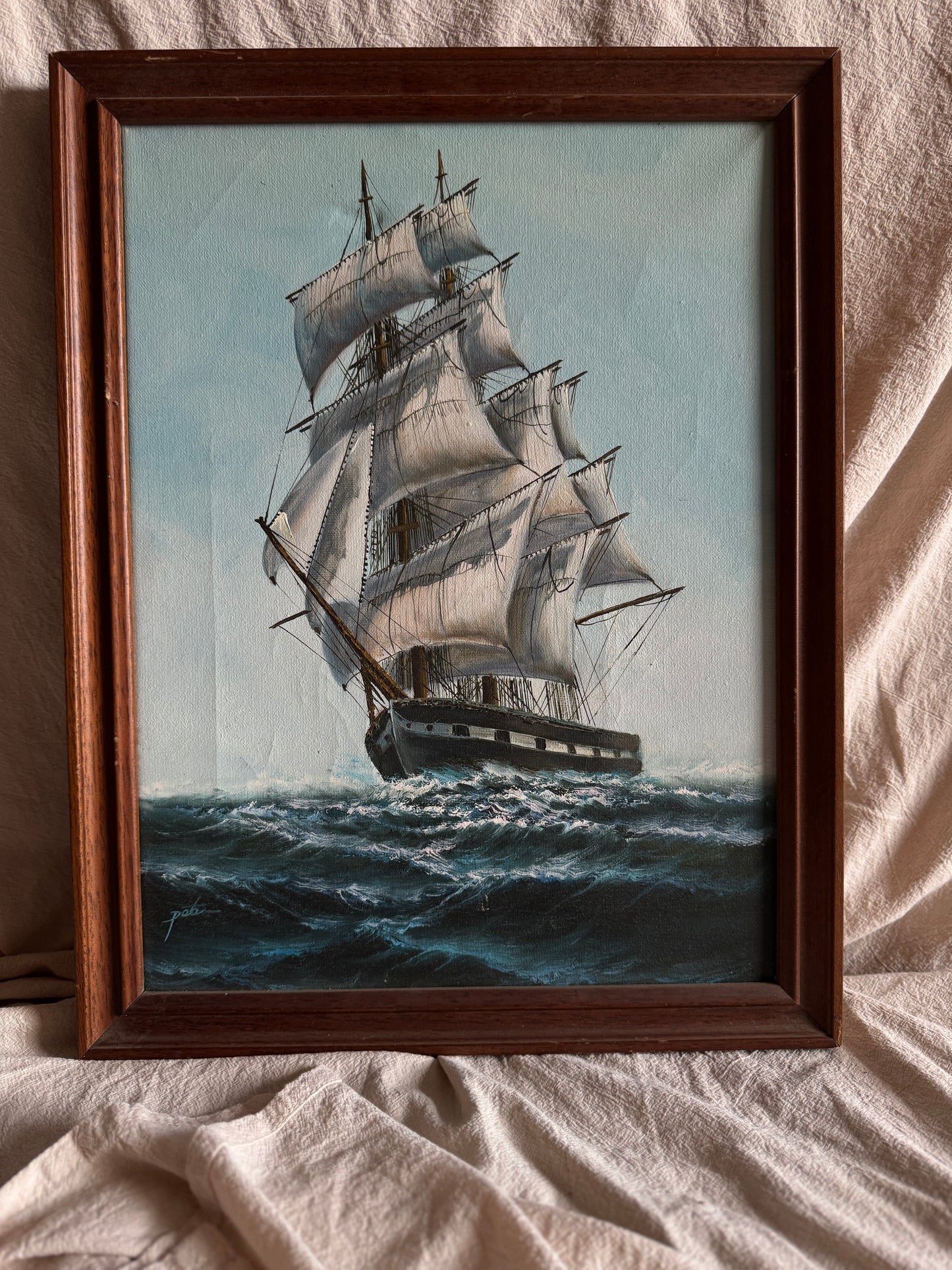 Vintage Maritime Oil Painting Frigate Ship –Peter 20th Century Oil