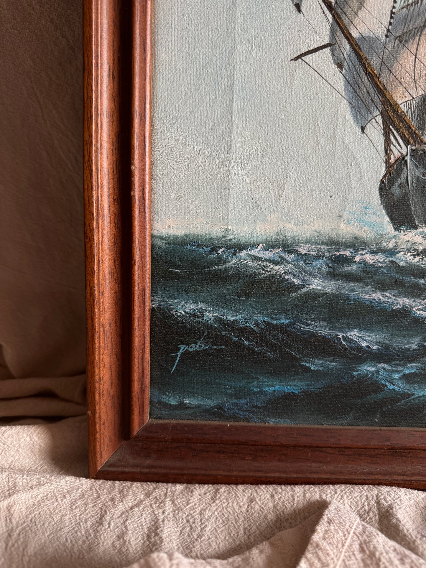 Vintage Maritime Oil Painting Frigate Ship –Peter 20th Century Oil