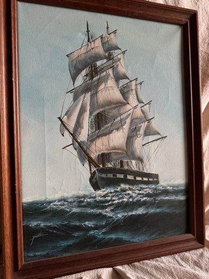 Vintage Maritime Oil Painting Frigate Ship –Peter 20th Century Oil