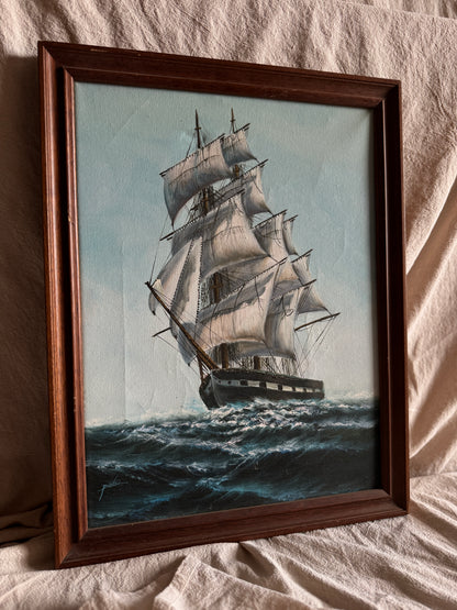 Vintage Maritime Oil Painting Frigate Ship –Peter 20th Century Oil