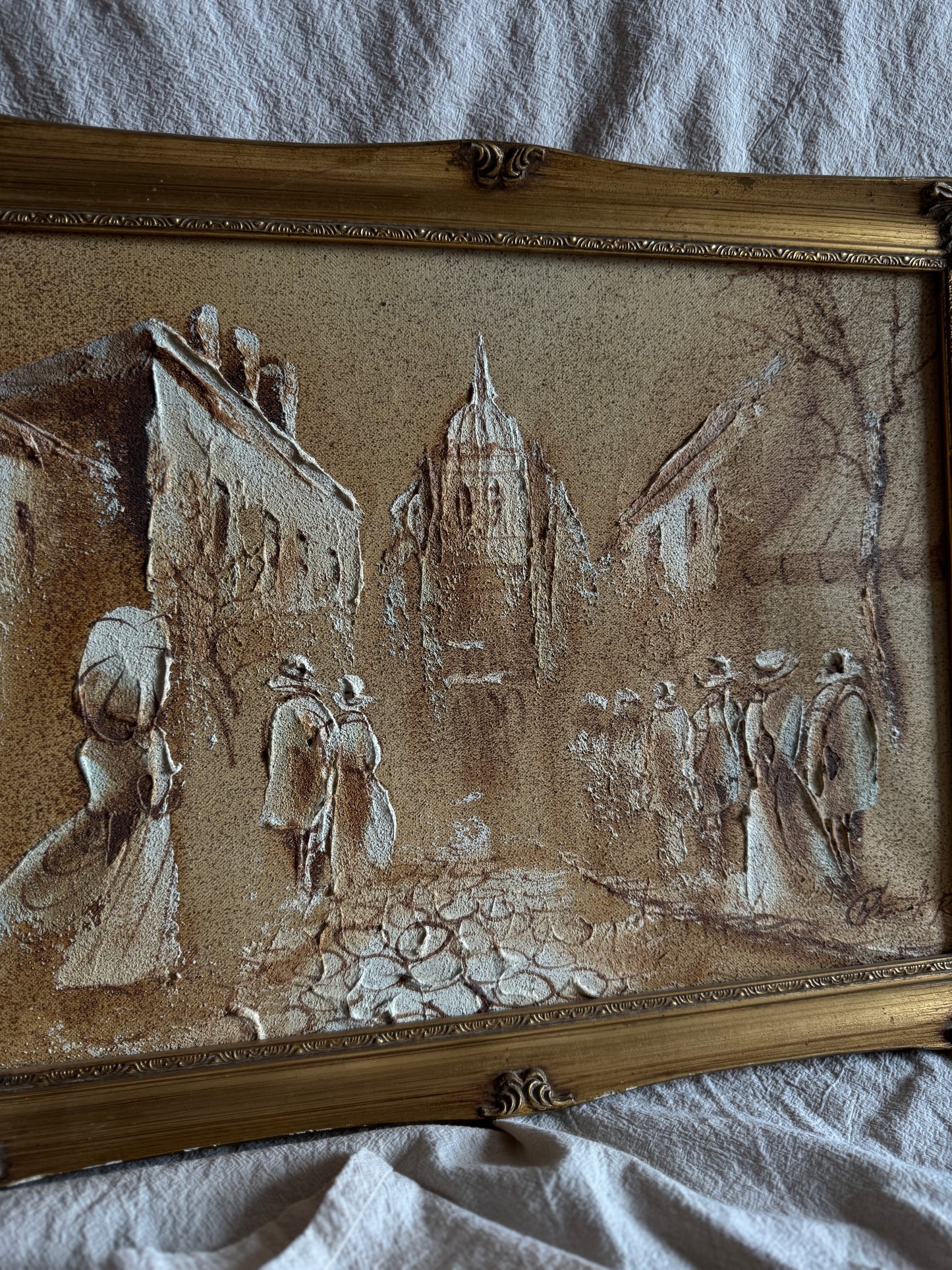 Vintage Original Boris Chezar Oil - Sand Painting –  Mid Century Modern Wall Art