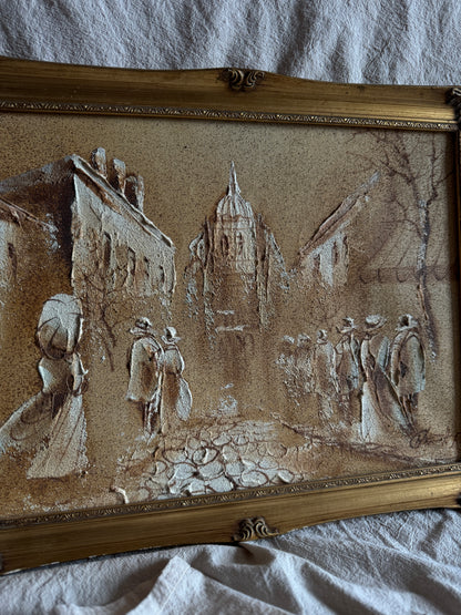 Vintage Original Boris Chezar Oil - Sand Painting –  Mid Century Modern Wall Art