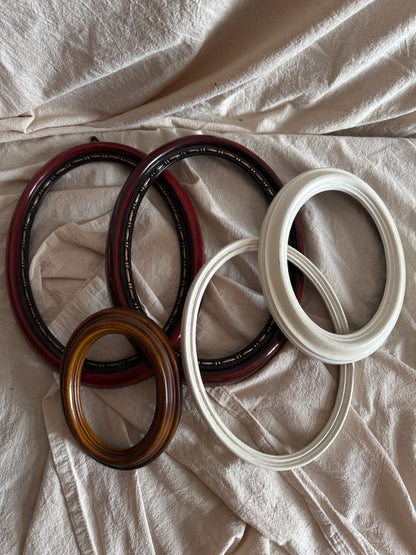 Vintage 1970s Resin Oval Frames Set (5 Pieces) – Mixed Sizes, Burgundy & White