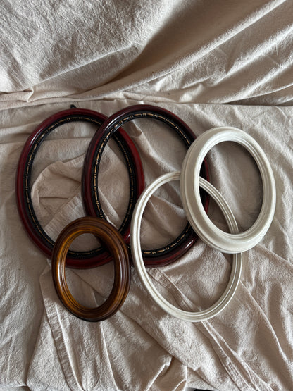 Vintage 1970s Resin Oval Frames Set (5 Pieces) – Mixed Sizes, Burgundy & White