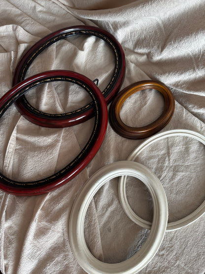 Vintage 1970s Resin Oval Frames Set (5 Pieces) – Mixed Sizes, Burgundy & White