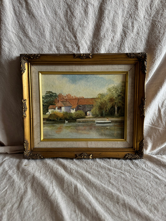 Vintage Country Village Oil Painting | Signed Linnel Landscape Art