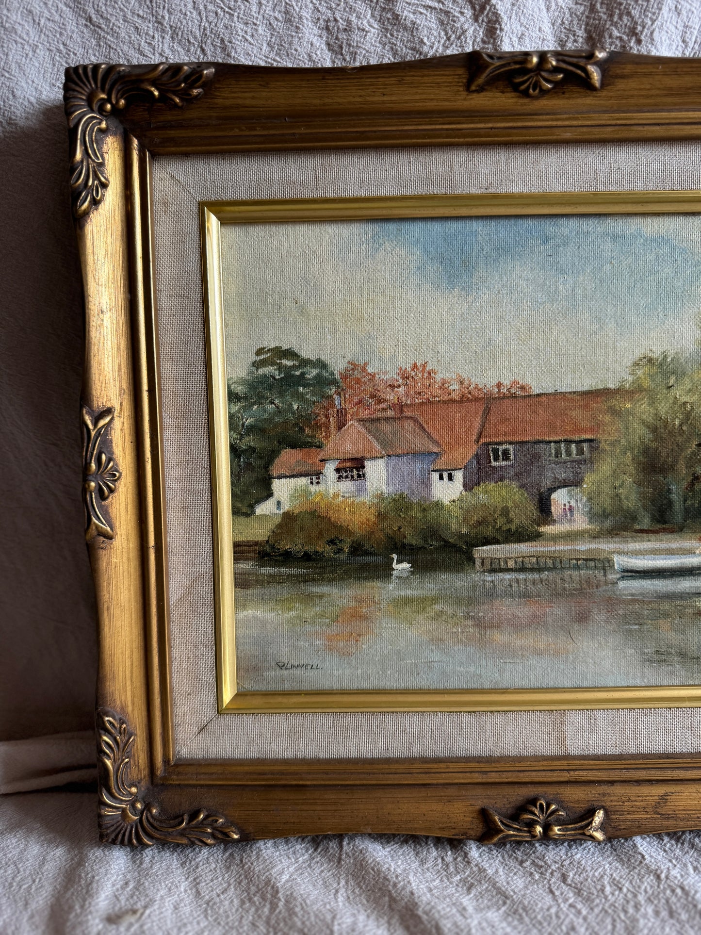 Vintage Country Village Oil Painting | Signed Linnel Landscape Art