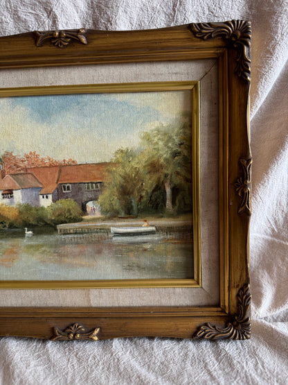 Vintage Country Village Oil Painting | Signed Linnel Landscape Art
