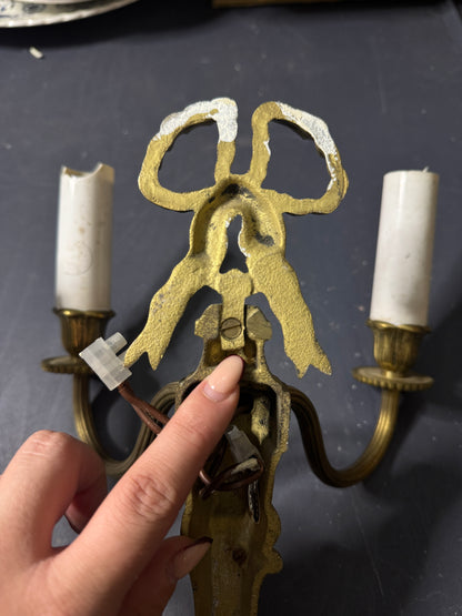 Early 20th Century Louis XVI–Style Brass Two-Arm Wall Light with Ribbon Detail