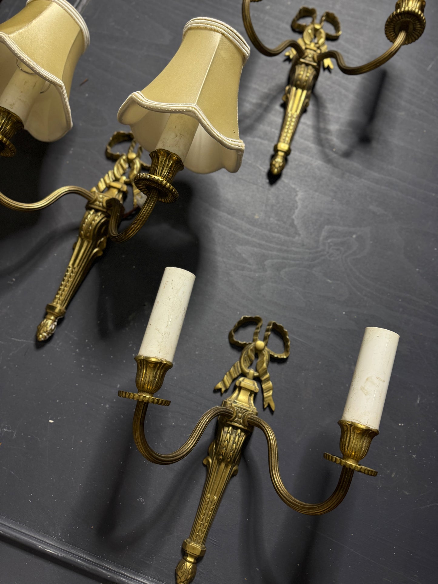 Early 20th Century Louis XVI–Style Brass Two-Arm Wall Light with Ribbon Detail