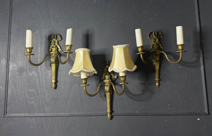 Early 20th Century Louis XVI–Style Brass Two-Arm Wall Light with Ribbon Detail