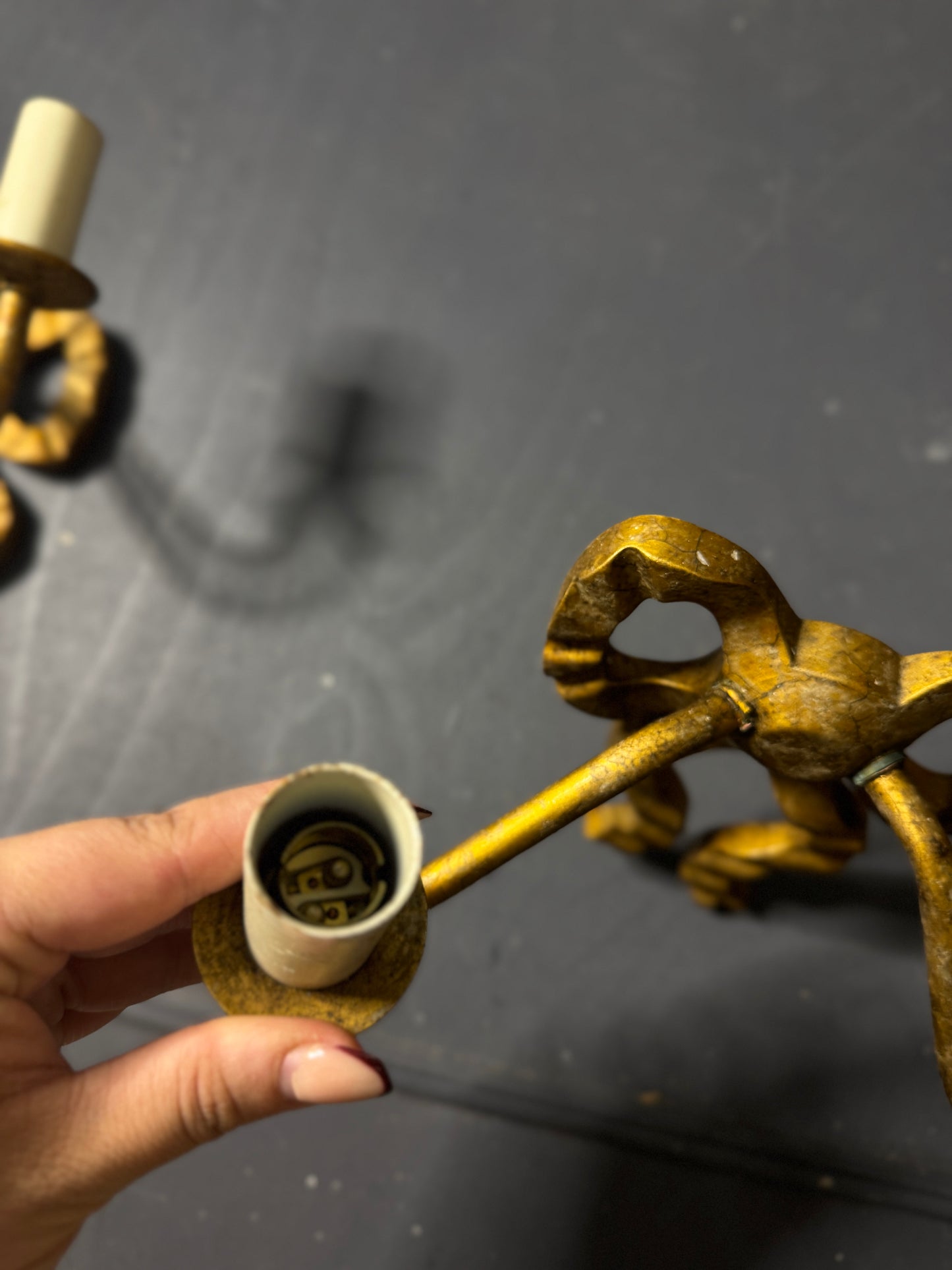 Early 20th Century Louis XVI–Style Wooden & Metal Two-Arm Ribbon Wall Lights (Pair)