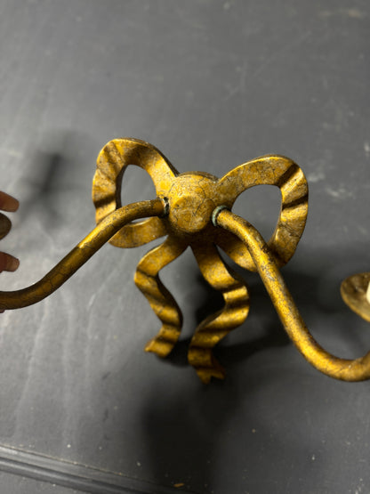 Early 20th Century Louis XVI–Style Wooden & Metal Two-Arm Ribbon Wall Lights (Pair)