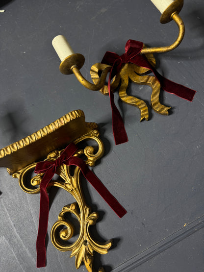 Early 20th Century Louis XVI–Style Wooden & Metal Two-Arm Ribbon Wall Lights (Pair)