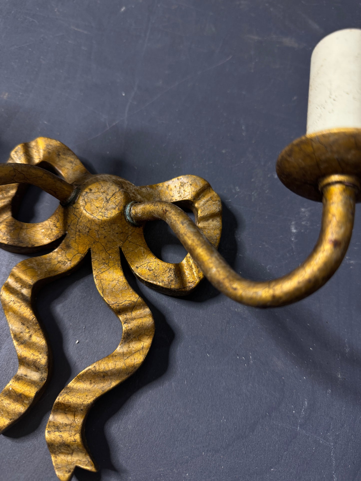 Early 20th Century Louis XVI–Style Wooden & Metal Two-Arm Ribbon Wall Lights (Pair)