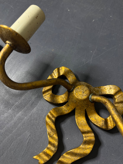 Early 20th Century Louis XVI–Style Wooden & Metal Two-Arm Ribbon Wall Lights (Pair)