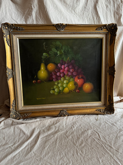 Frank Lean Still Life Oil Painting Signed French Artist Fruit Bowl in Ornate Frame